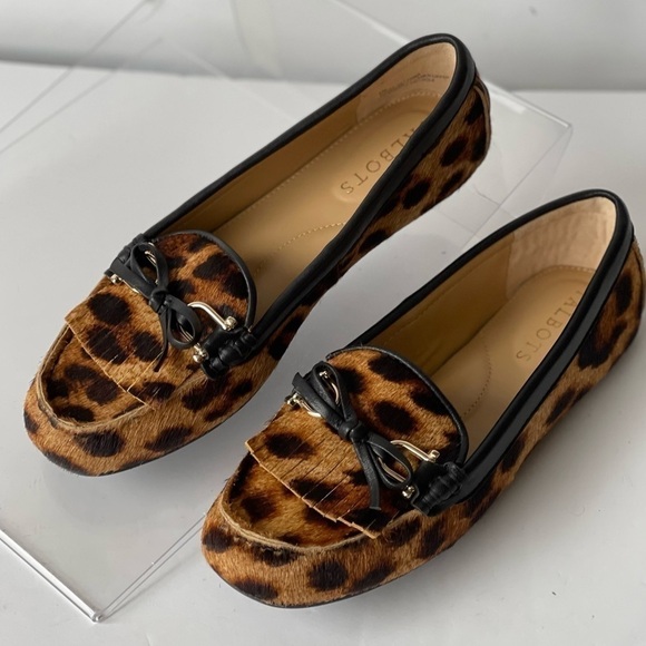 Talbots Leopard Loafer Flats Slip-On Shoes Fur Fringe Tassel Bow, Sz 5M - Picture 4 of 11